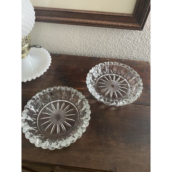 Vintage Midcentury Glass Ashtrays Art Deco Crystal Matching Set Of Ashtrays MCM - Picture 1 of 3